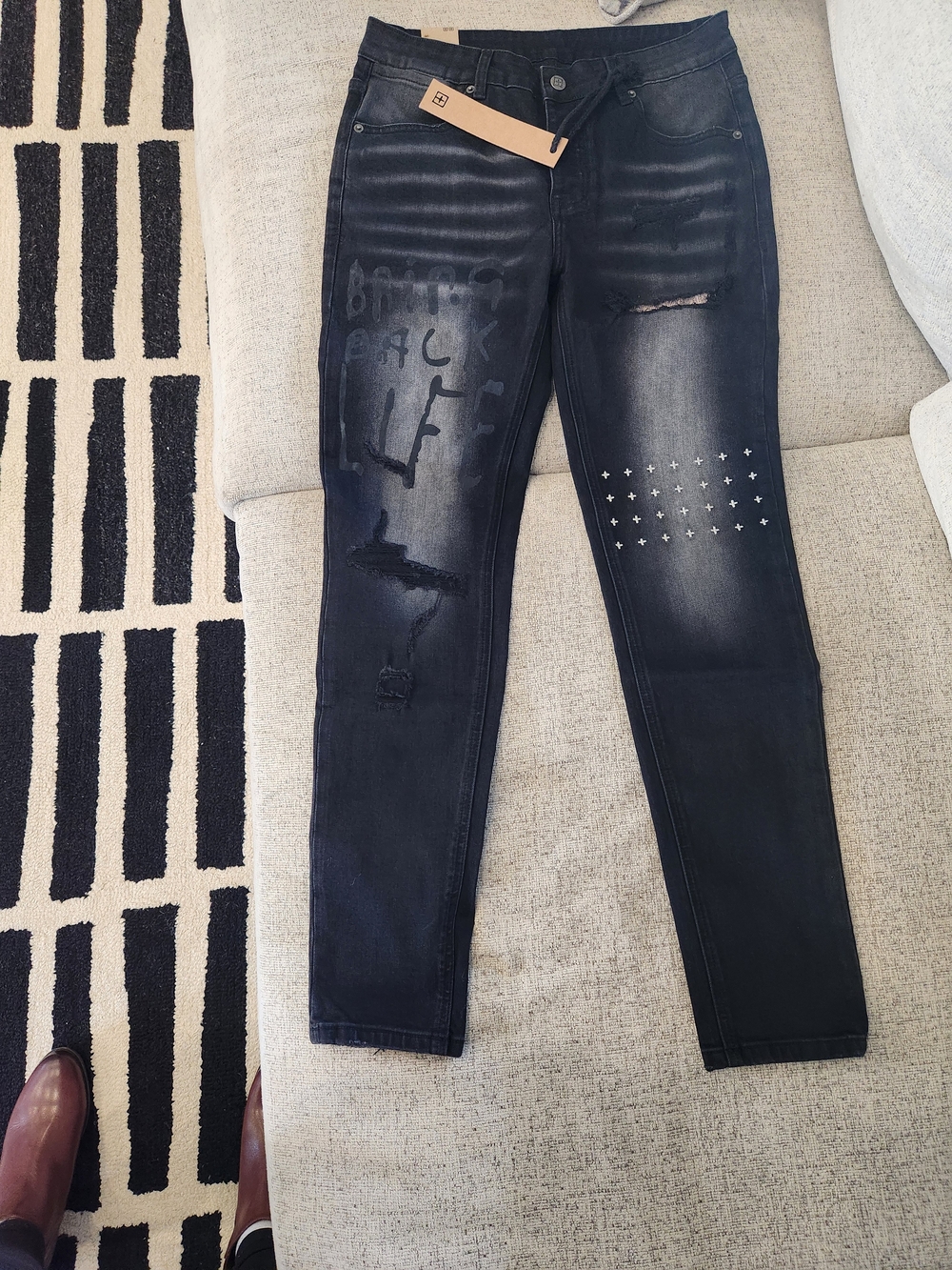 Ksubi Black Skinny Jeans with Distressed & Stud Star Detail